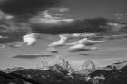 USA, Wyoming. Black and white of clouds over Mount Owen, Grand and Middle Teton seen from west. Art Print
